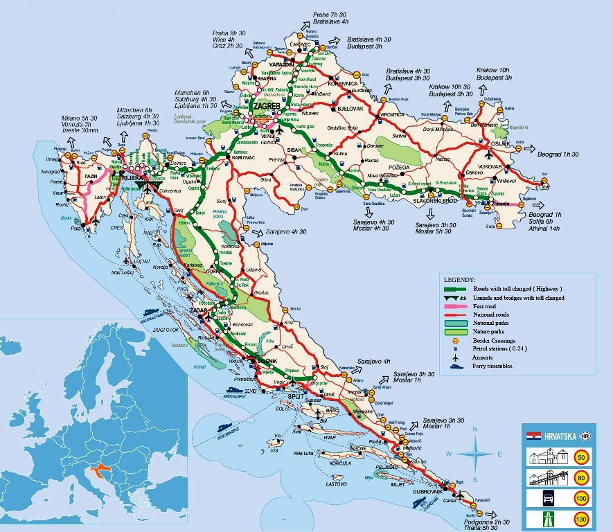 Mapa de carretera de Croacia